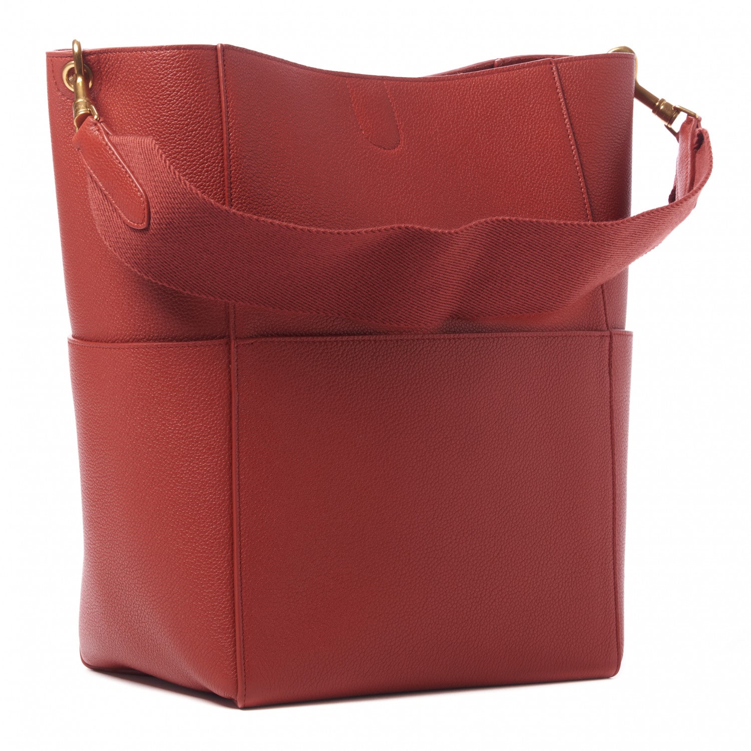 Celine Soft Grained Calfskin Sangle Bucket Bag Red 2 of 8
