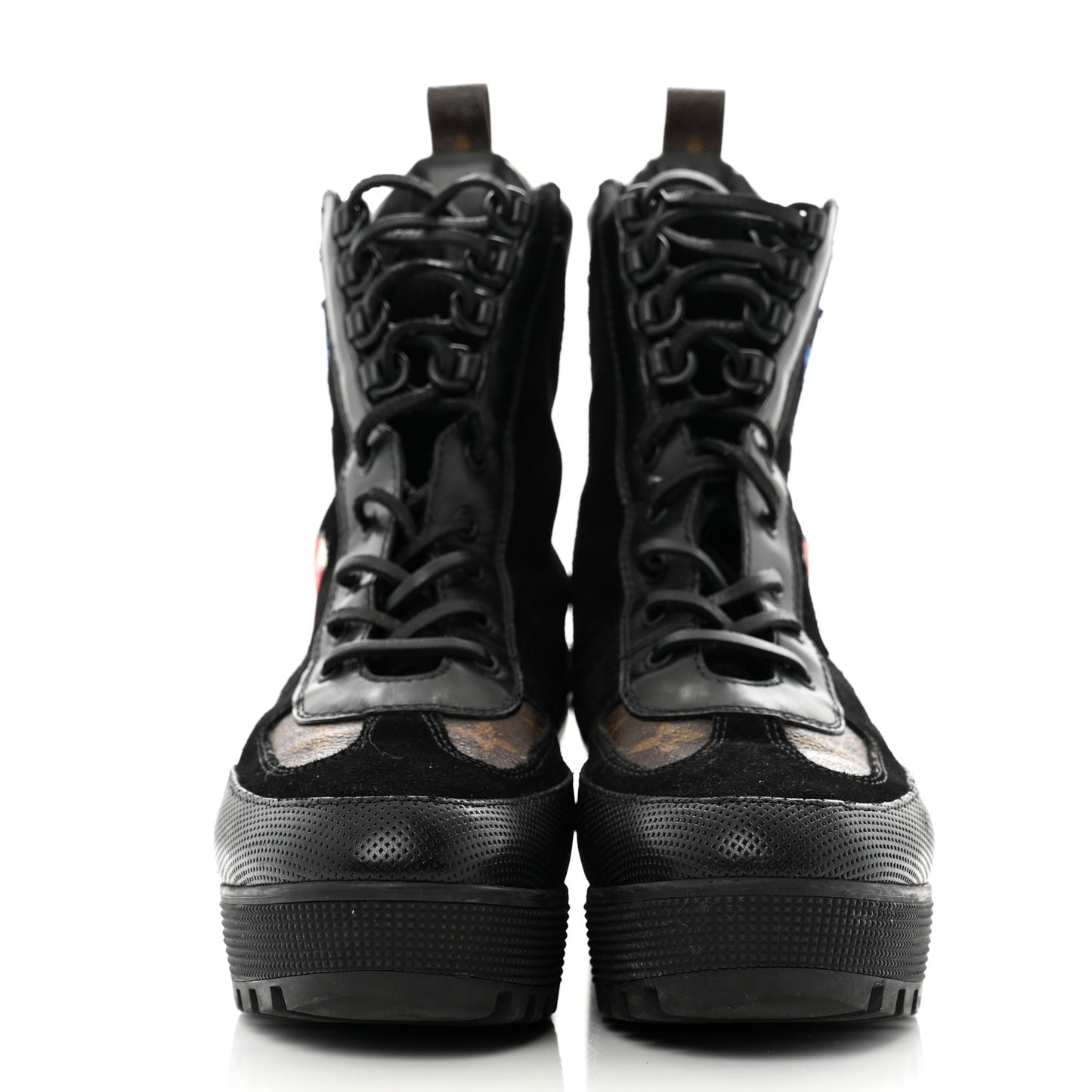 Suede Calfskin Monogram LV Black Heart Laureate Platform Desert Boots 41 Black