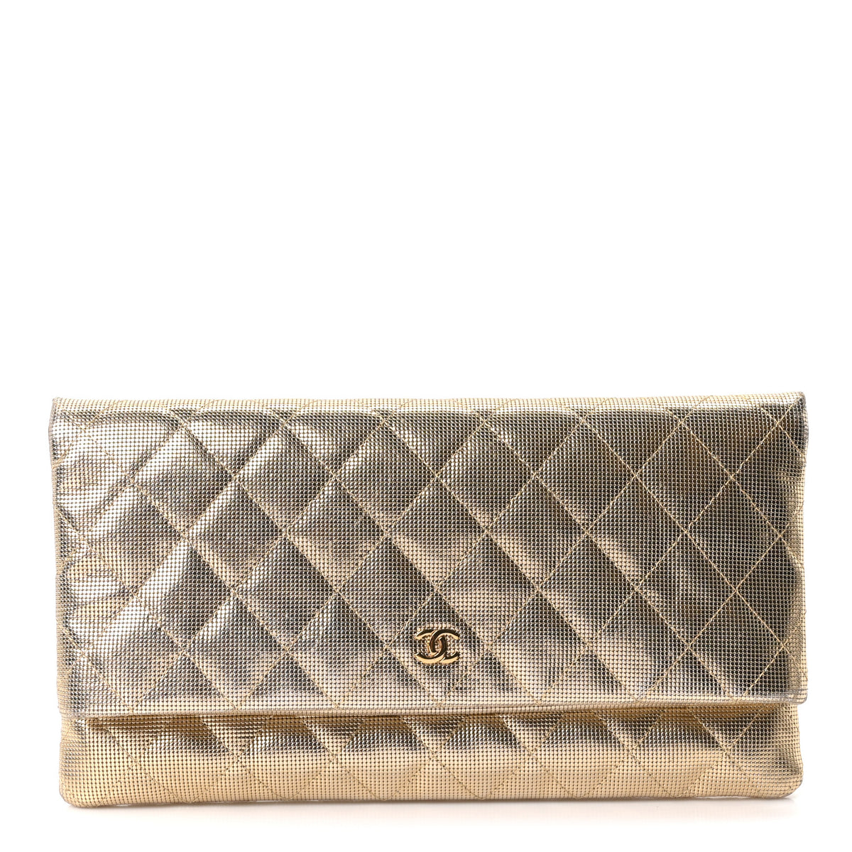 Metallic Calfskin Quilted Pixel Effect CC Beauty Clutch Dark Gold