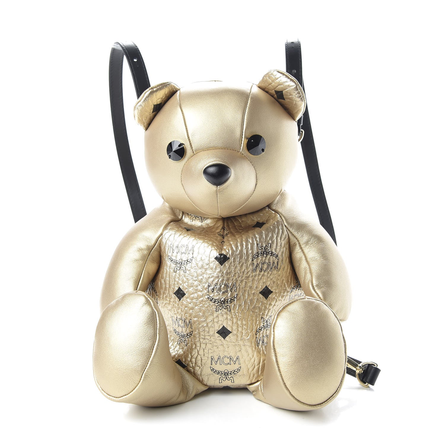 MCM Calfskin Visetos Bear Zoo Doll Backpack Gold 1 of 9