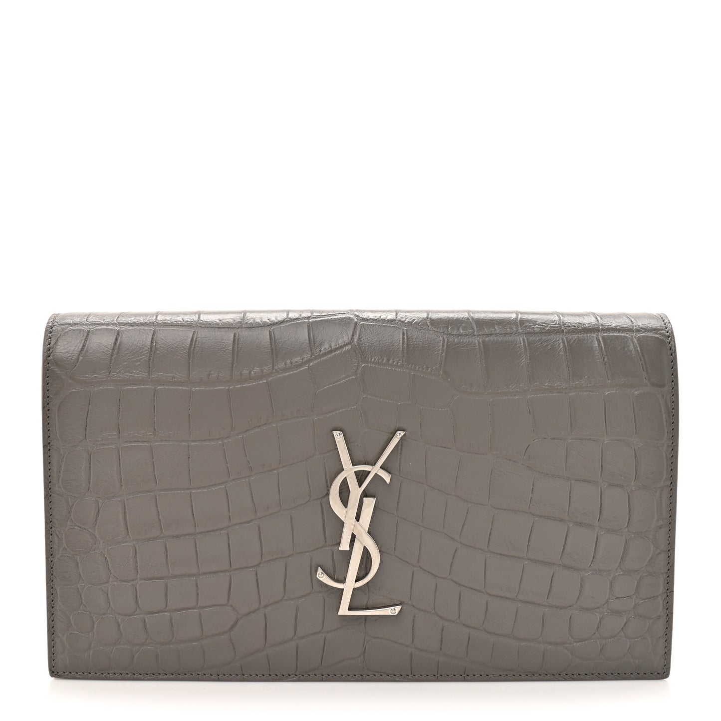 Croc Embossed Calfskin Classic Kate Monogram Clutch Fog