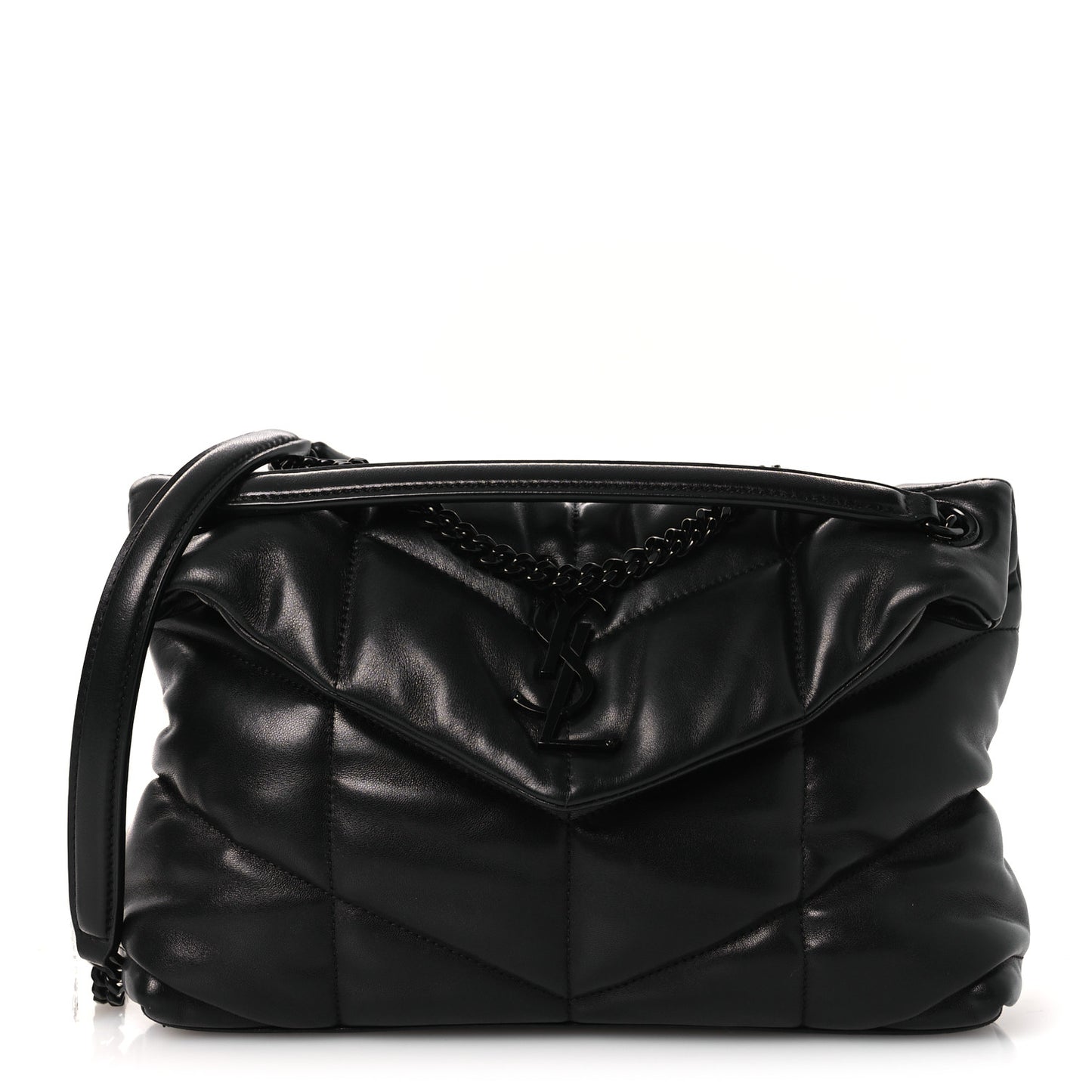 Lambskin Quilted Toy Loulou Puffer Monogram Monochrome Chain Satchel Black