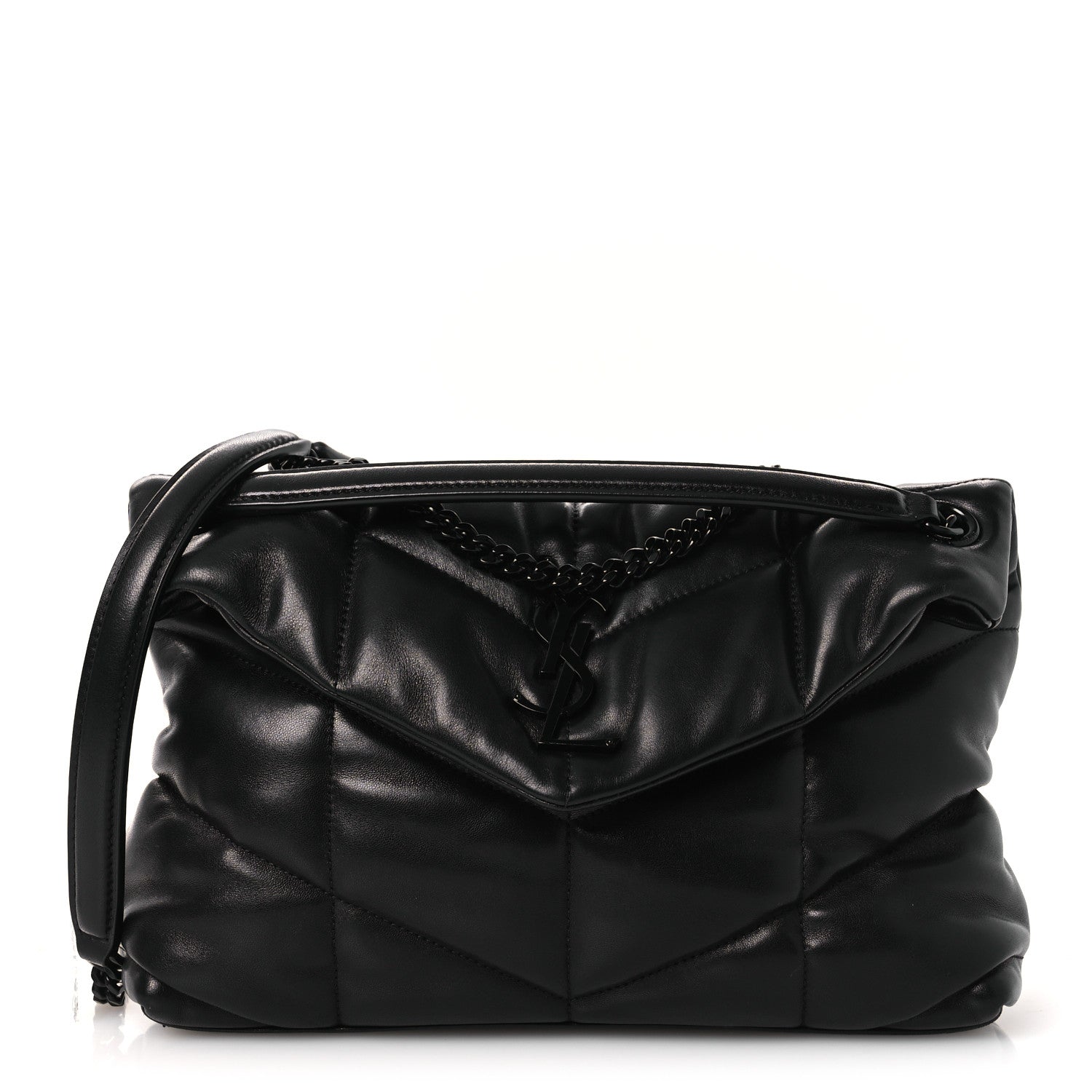 Saint Laurent Lambskin Quilted Toy Loulou Puffer Monogram Monochrome Chain Satchel Black 1 of 23