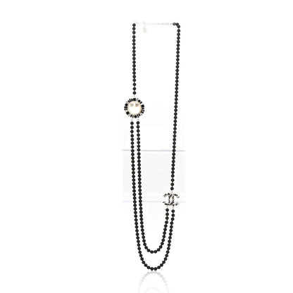 Chanel Bead Crystal Multi Strand CC Smiley Emoji Necklace Silver Black 3 of 6