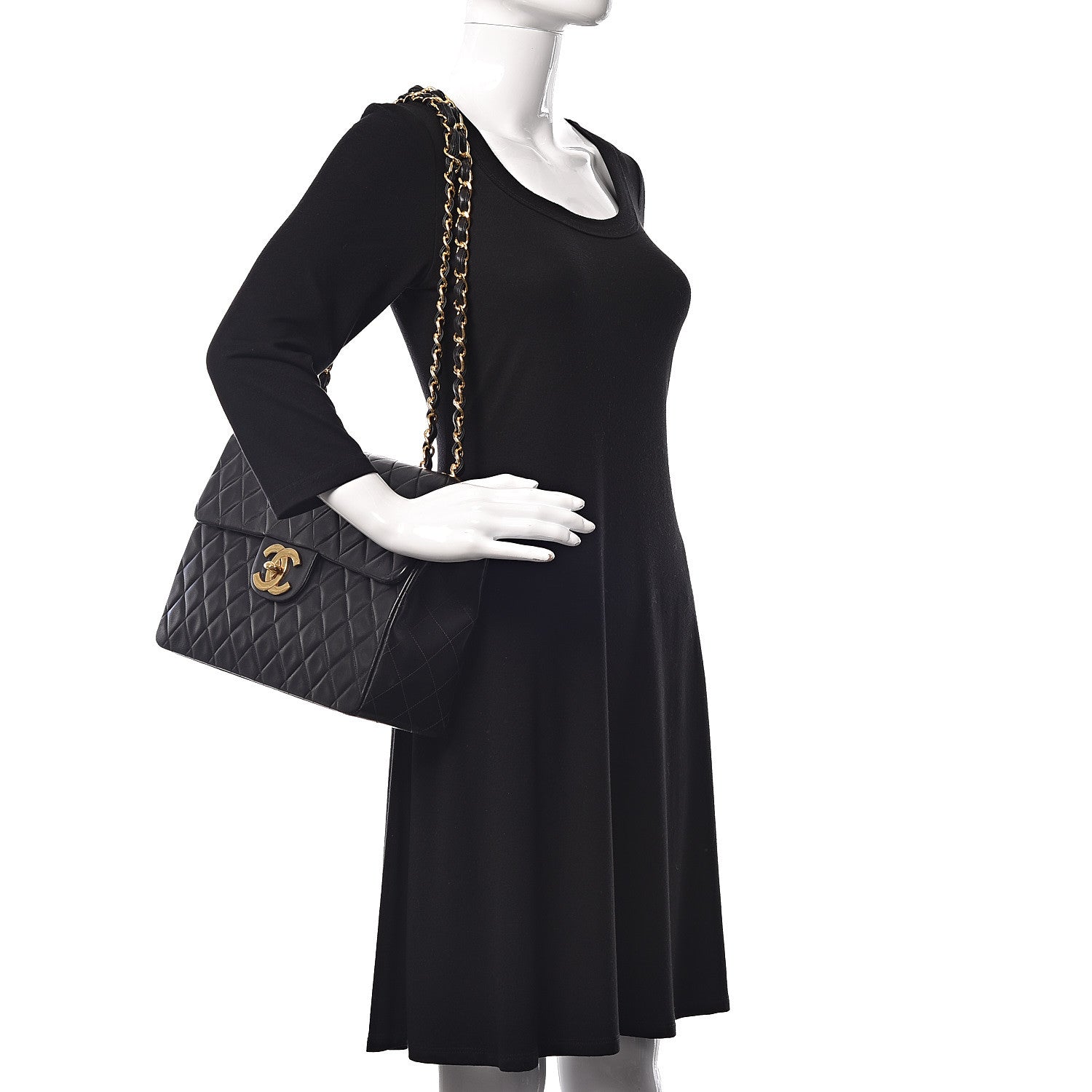 Chanel Lambskin Quilted XL Jumbo Single Flap Black 2 of 10