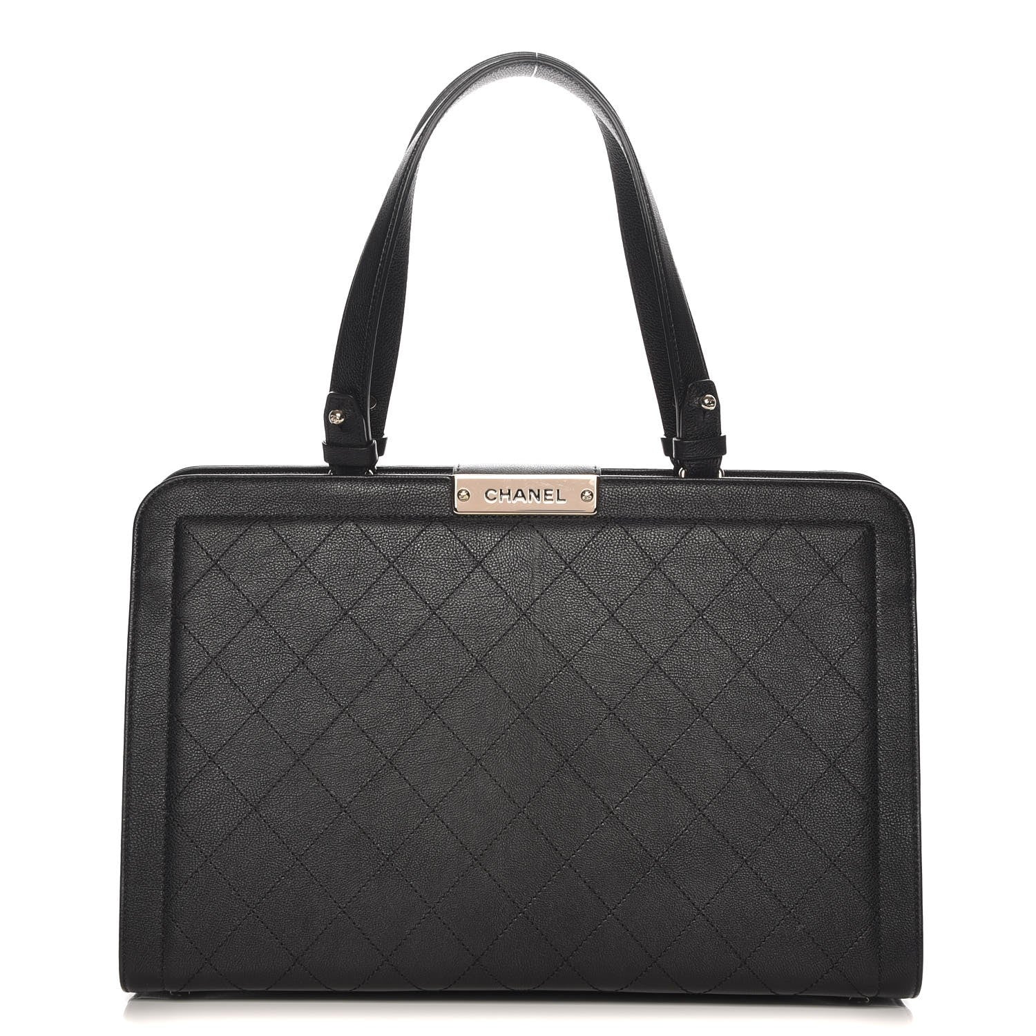 Chanel Grained Calfskin Stitched Large Label Click Shopper Tote Black 1 of 7
