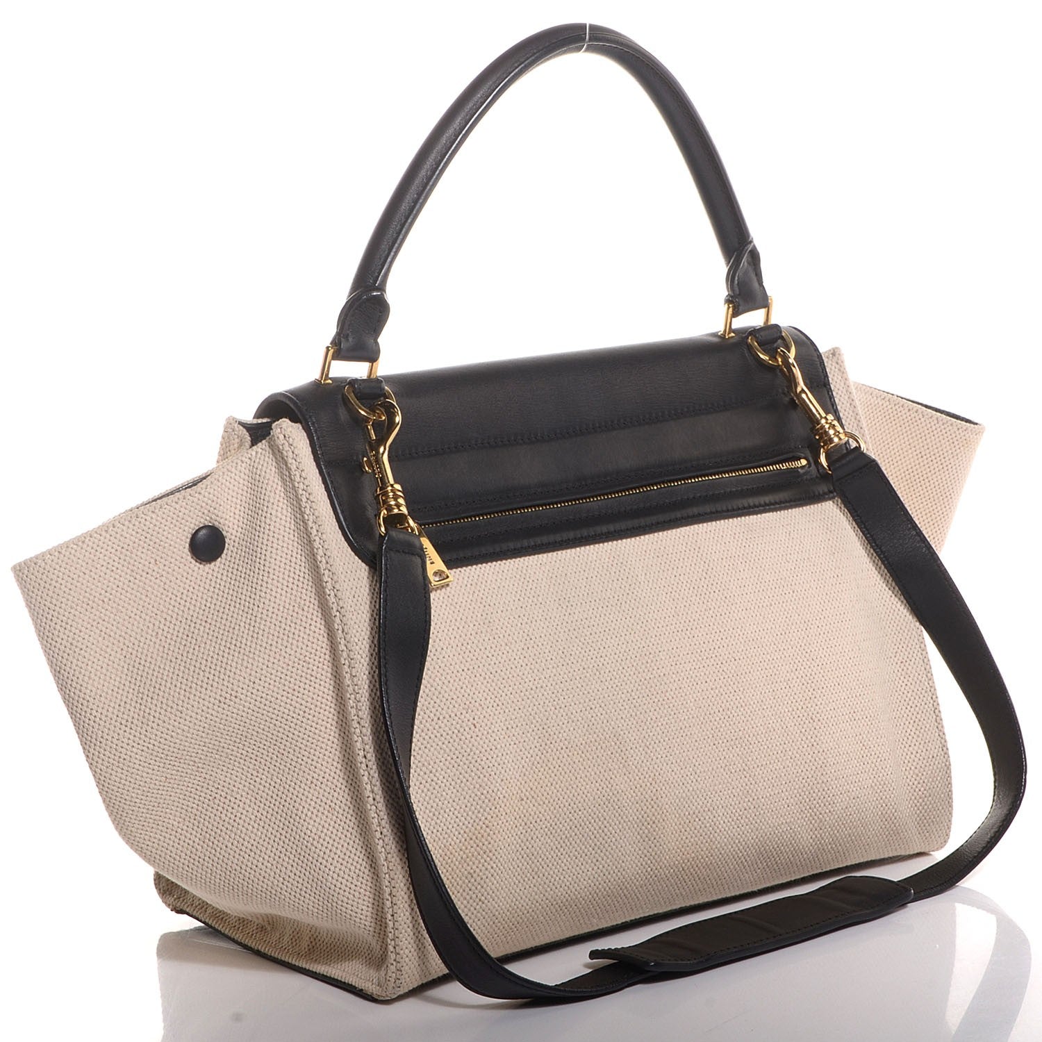 Celine Smooth Calfskin Canvas Medium Trapeze Cream 3 of 8