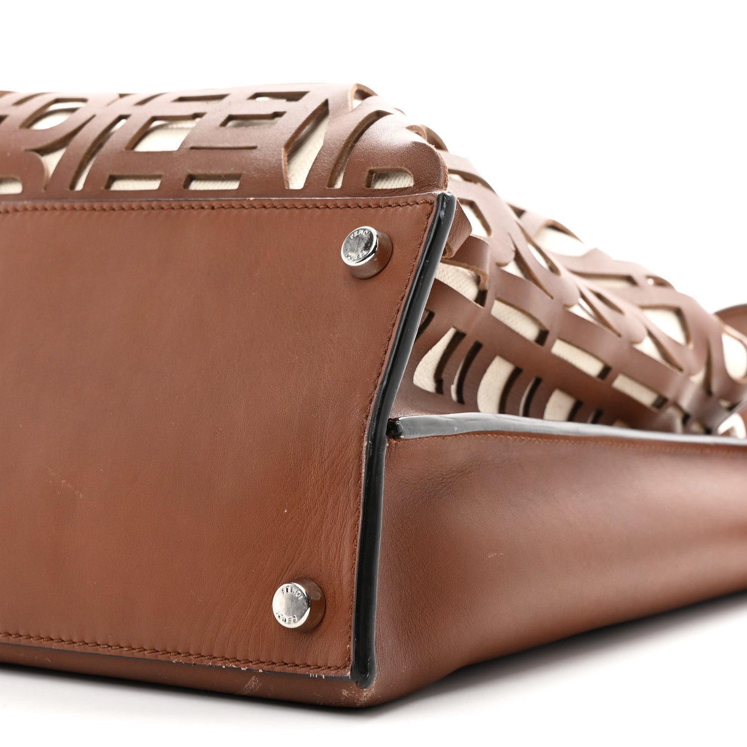 Fendi Canvas Calfskin Laser Cut Large Peekaboo Iconic Essential Satchel Brown 10 of 10