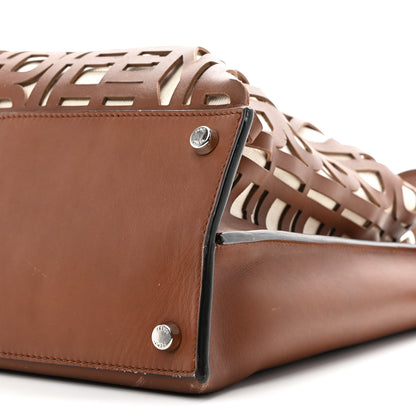 Fendi Canvas Calfskin Laser Cut Large Peekaboo Iconic Essential Satchel Brown 10 of 10