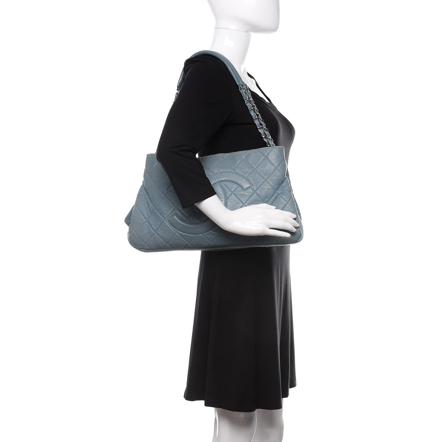 Chanel Caviar Quilted Expandable Zip Shoulder Bag Blue 2 of 11