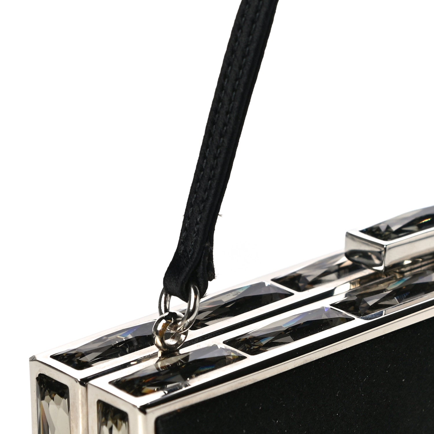 Judith Leiber Crystal Trim Satin Evening Bag Clutch Black 9 of 10