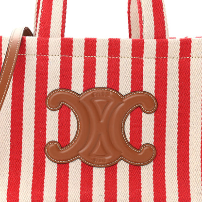 Celine Canvas Calfskin Striped Triomphe Small Cabas Thais Natural Red 7 of 9