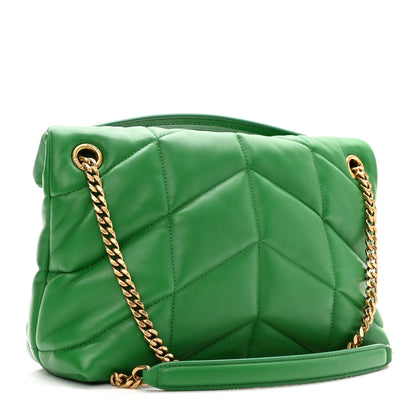 Saint Laurent Lambskin Quilted Small Loulou Puffer Monogram Chain Satchel New Vert 3 of 11