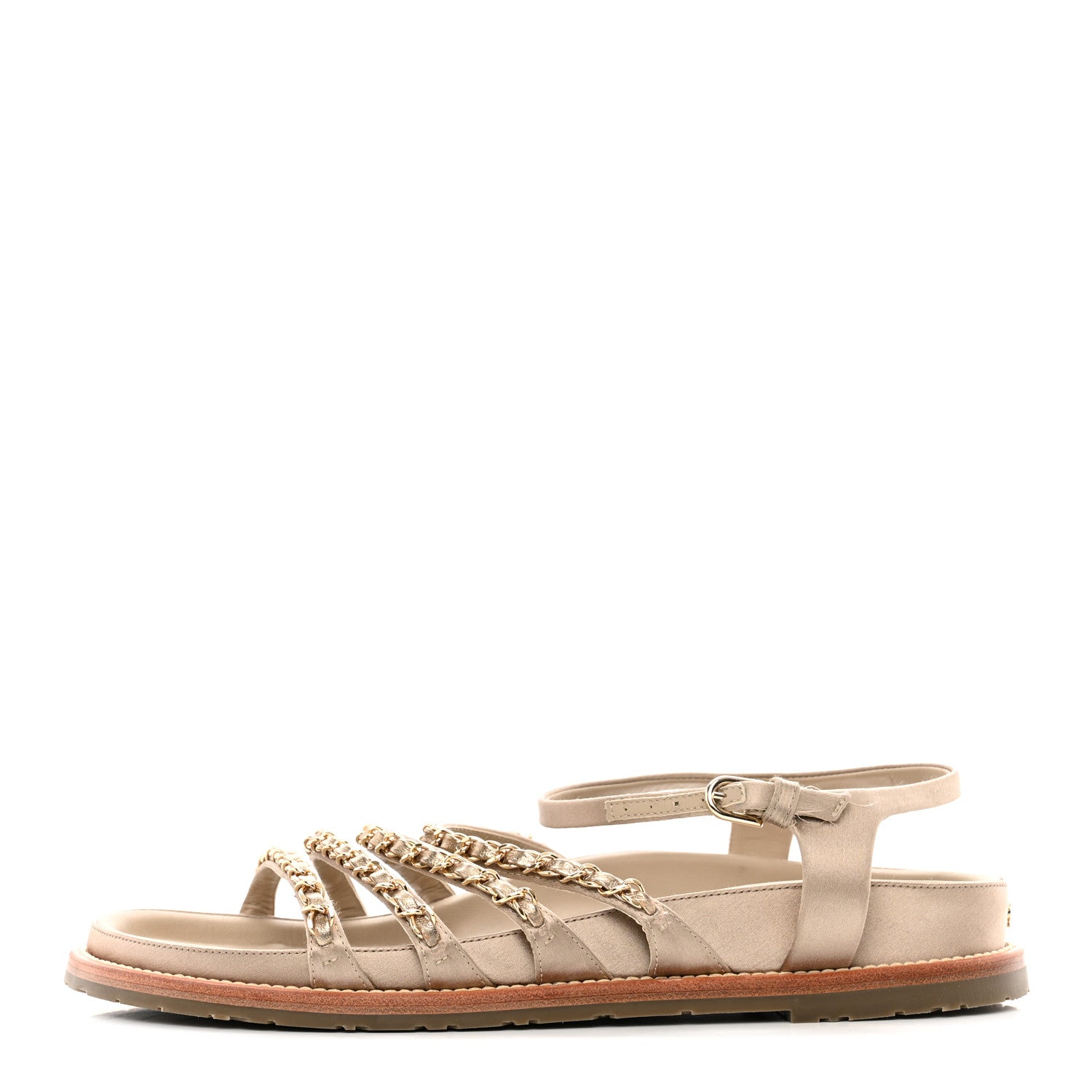 Chanel Satin Lambskin Chain Flat Sandals 41 Light Gold 1 of 13