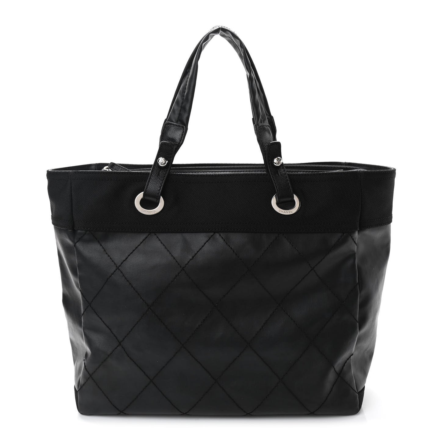 Coated Canvas Quilted Large Paris Biarritz Tote Black