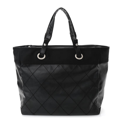 Chanel Coated Canvas Quilted Large Paris Biarritz Tote Black 1 of 12