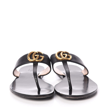 Gucci Calfskin GG Marmont Thong Sandals 38 Black 2 of 7