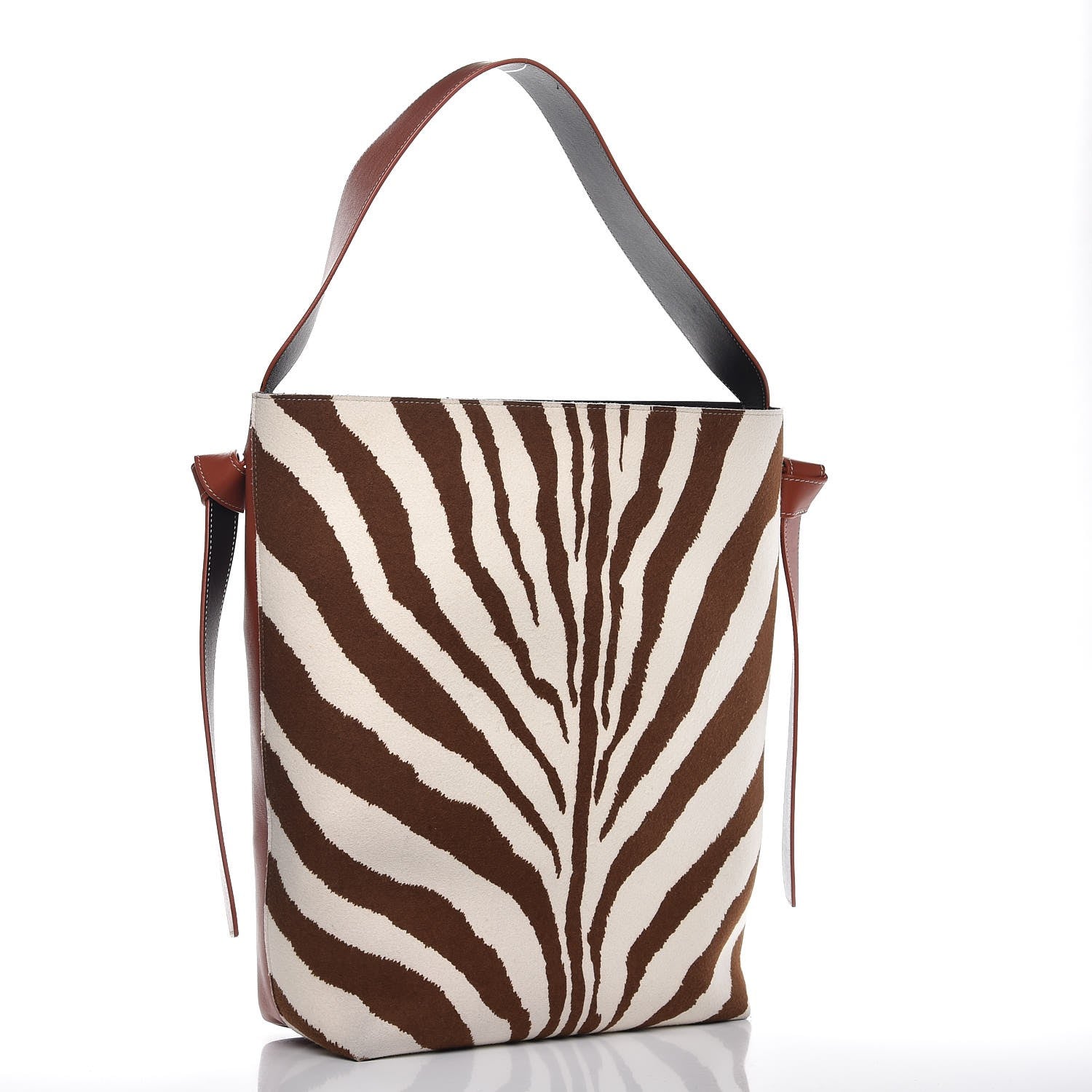 Celine Shiny Smooth Calfskin Zebra Printed Calf Hair Small Twisted Cabas Chalk Brick 3 of 12