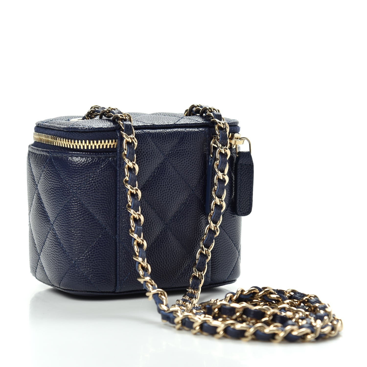 Chanel Caviar Quilted Mini Vanity Case With Chain Navy Blue 2 of 9
