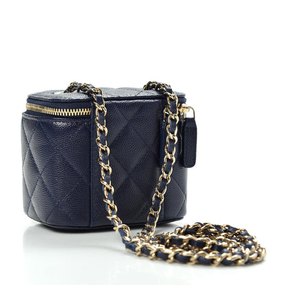 Chanel Caviar Quilted Mini Vanity Case With Chain Navy Blue 2 of 9