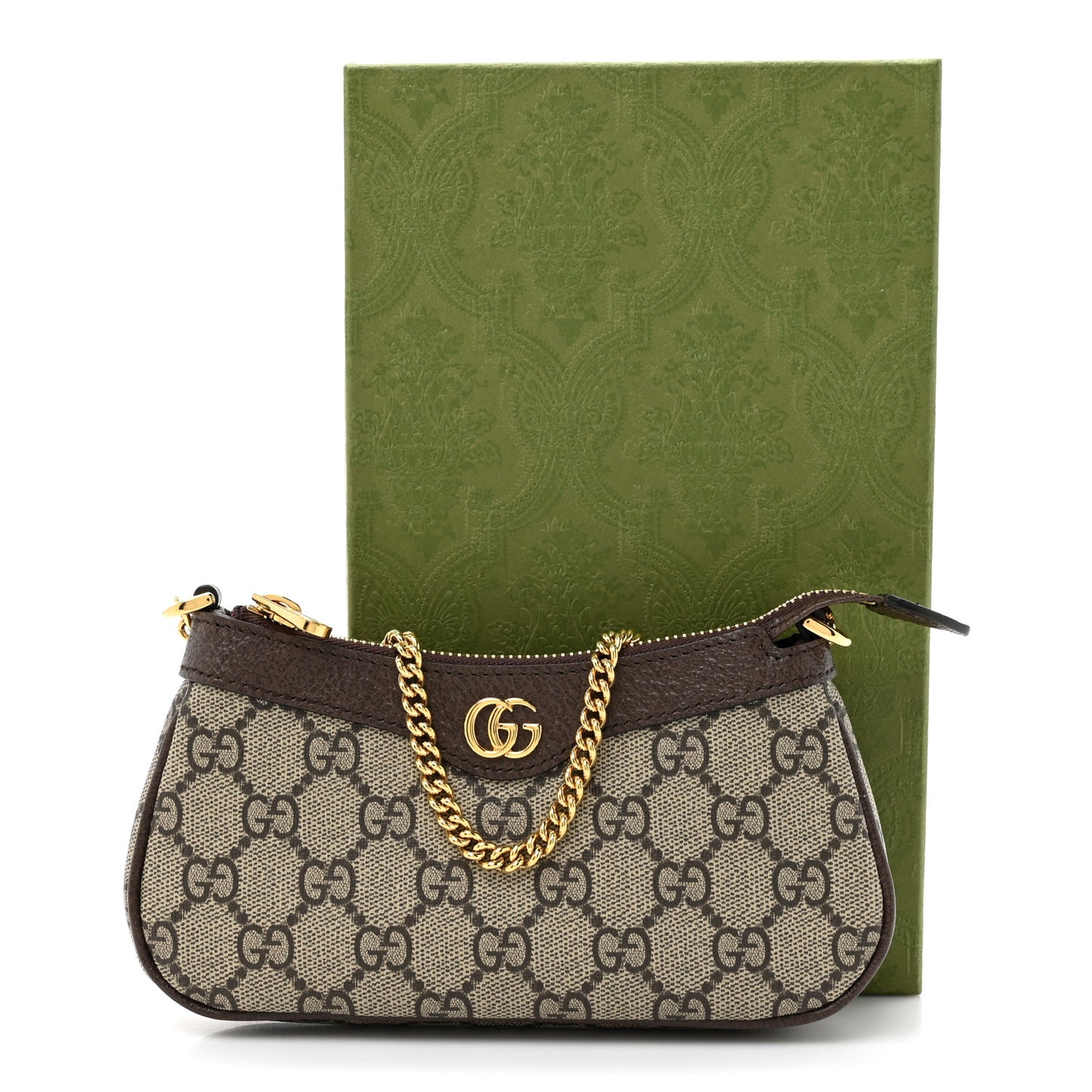 GG Supreme Monogram Textured Dollar Calfskin Mini Ophidia Chain Bag Beige Ebony