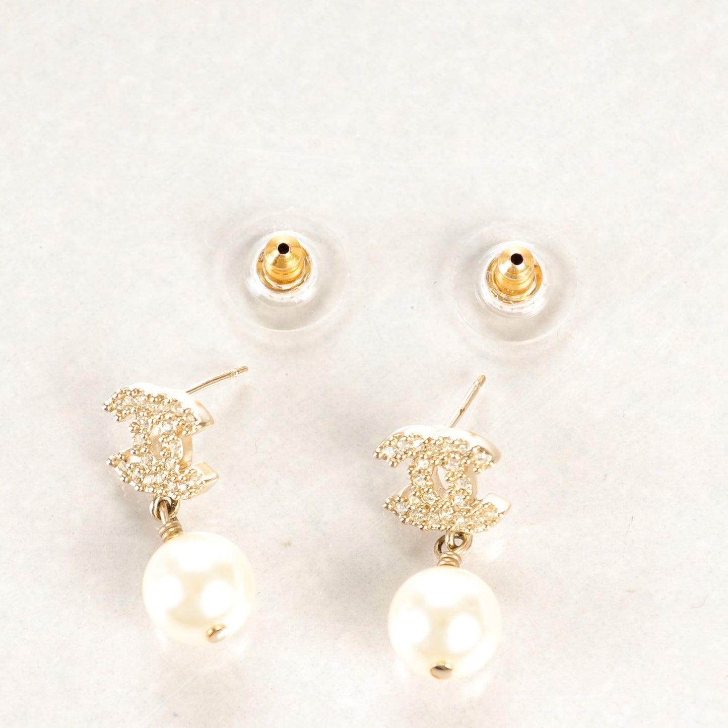 Crystal CC Pearl Drop Earrings Gold