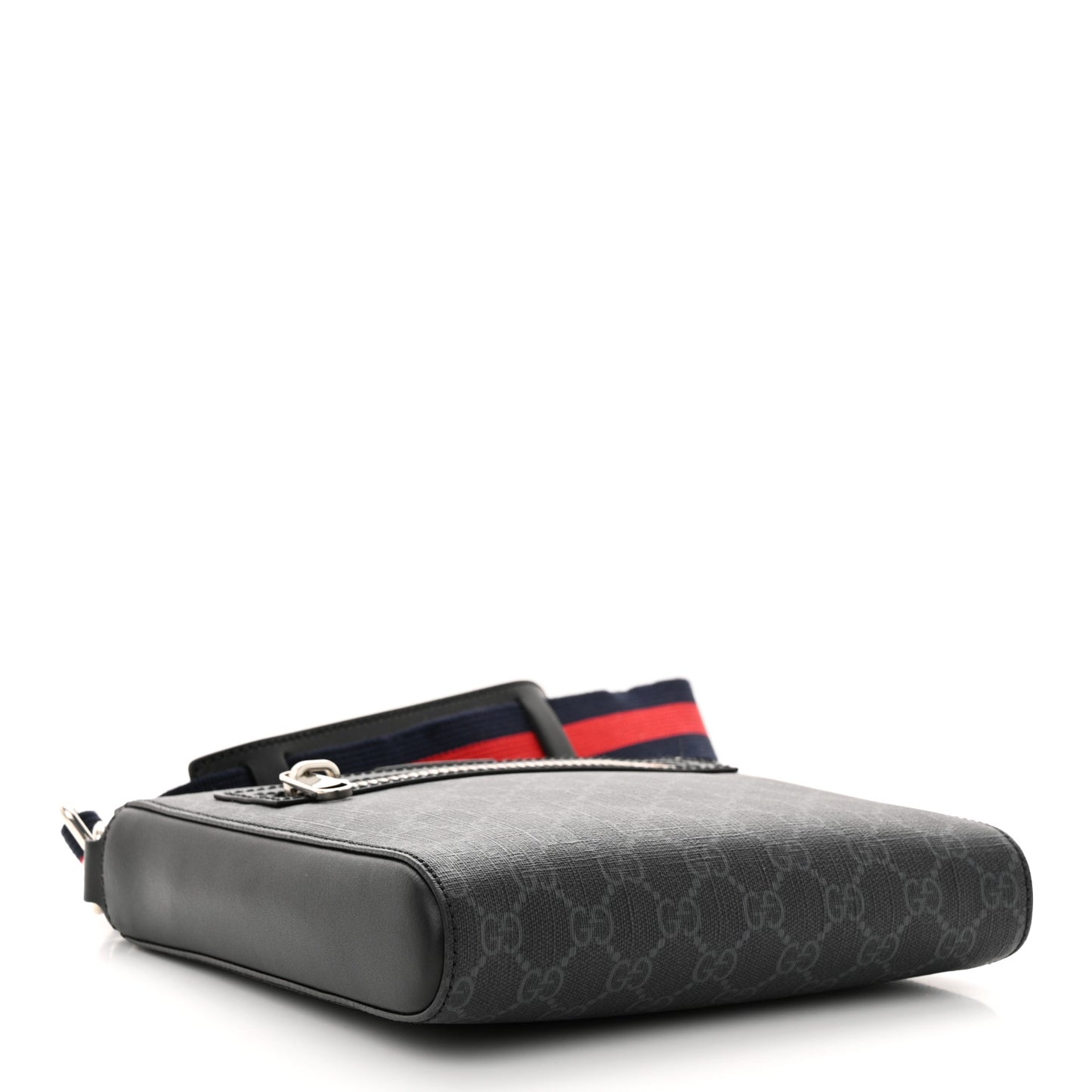 GG Supreme Monogram Web Small Flat Messenger Bag Black Grey