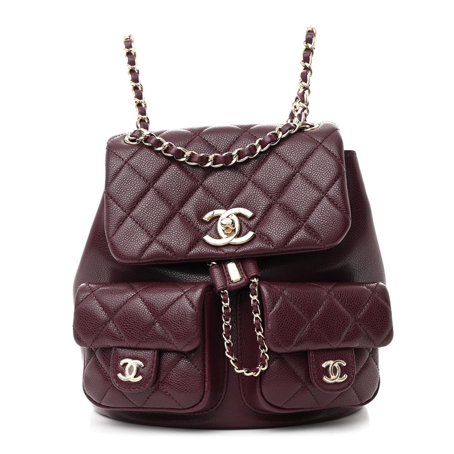 Chanel Shiny Caviar Quilted Medium Duma Pockets Drawstring Backpack Dark Burgundy 1 of 11