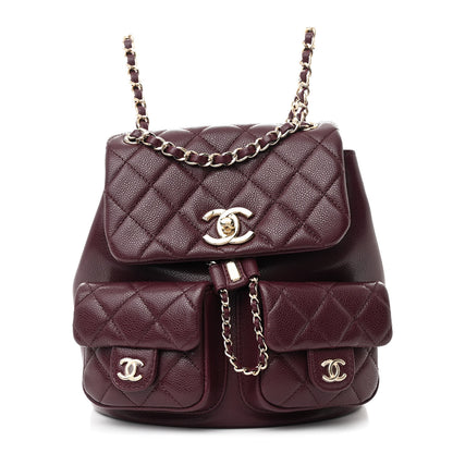 Chanel Shiny Caviar Quilted Medium Duma Pockets Drawstring Backpack Dark Burgundy 1 of 11