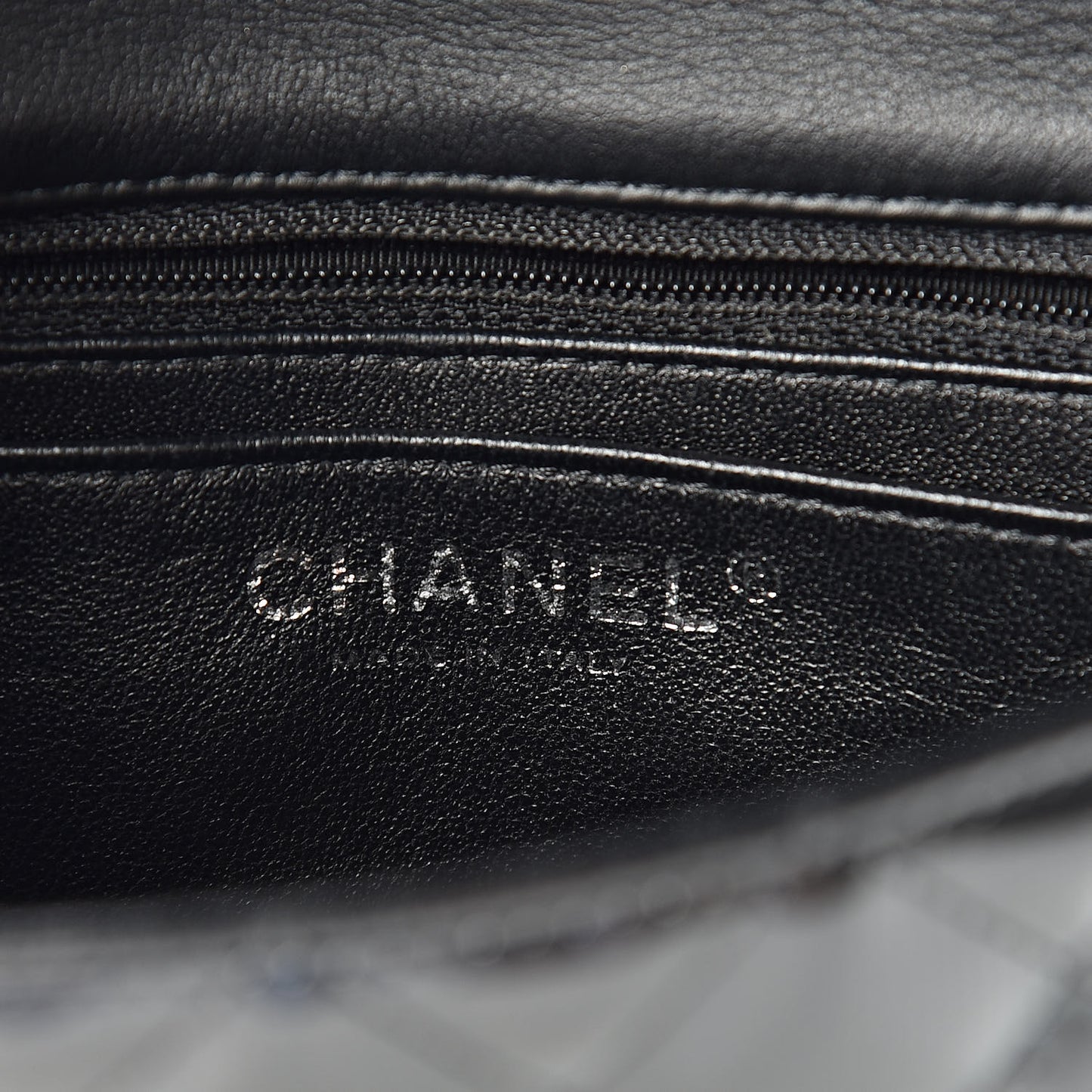 Striated Patent Calfskin Quilted Mini Rectangular Flap Dark Gray