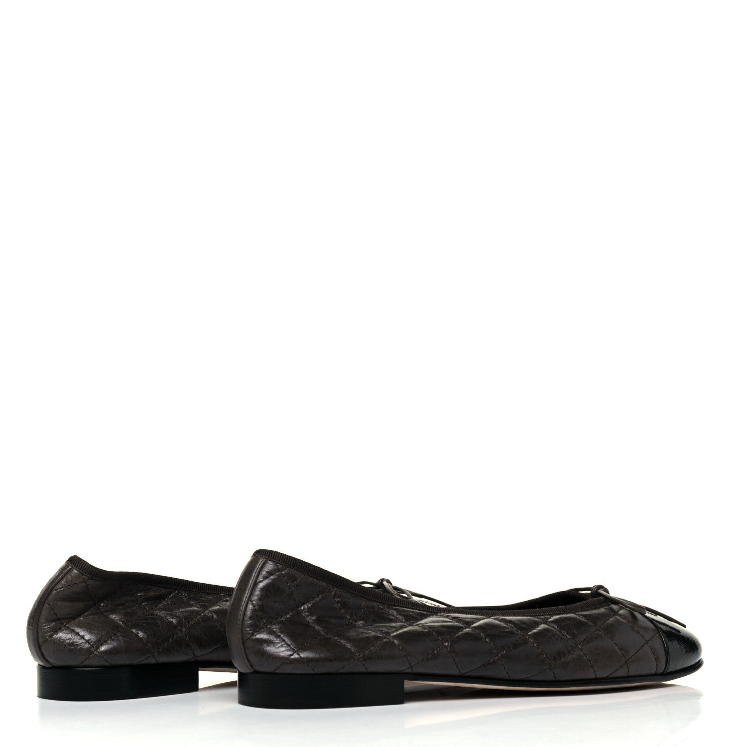 Chanel Metallic Aged Calfskin Patent Quilted CC Cap Toe Ballerina Flats 39 Dark Brown 4 of 7