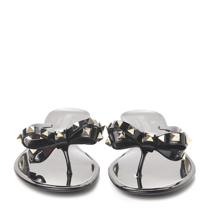 Valentino Garavani PVC Jelly Rockstud Bow Thong Sandals 38 Black 2 of 9