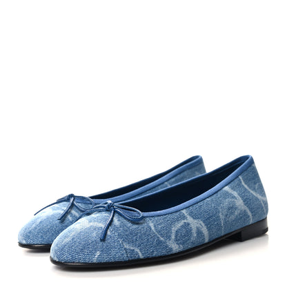Chanel Denim Printed CC Cap Toe Ballerina Flats 36.5 Light Blue White 3 of 9