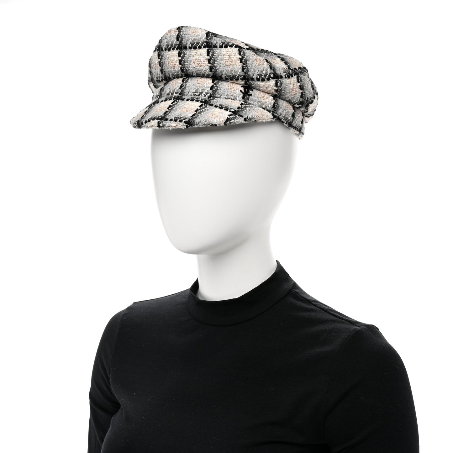 Cotton Tweed CC Beret S White Black Multicolor