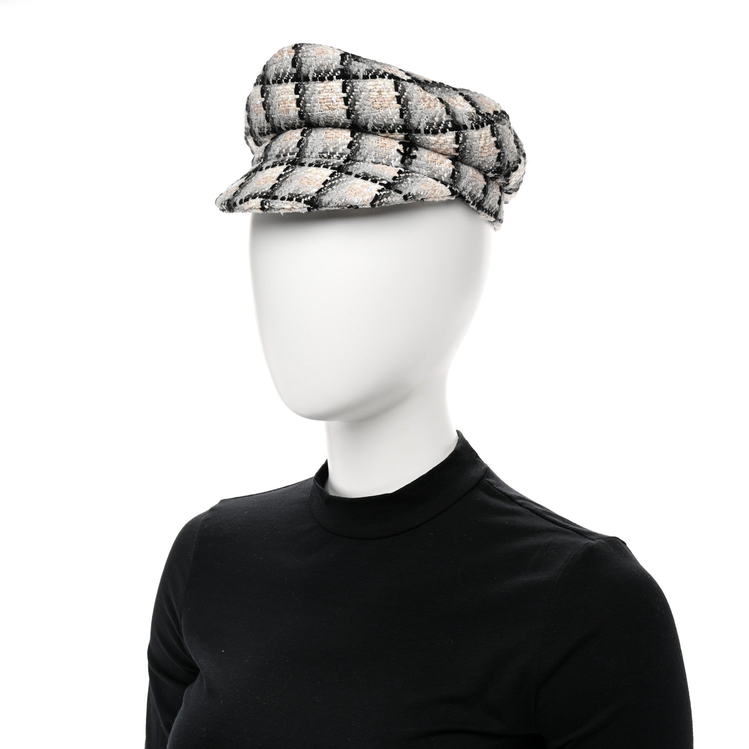 Chanel Cotton Tweed CC Beret S White Black Multicolor 2 of 8