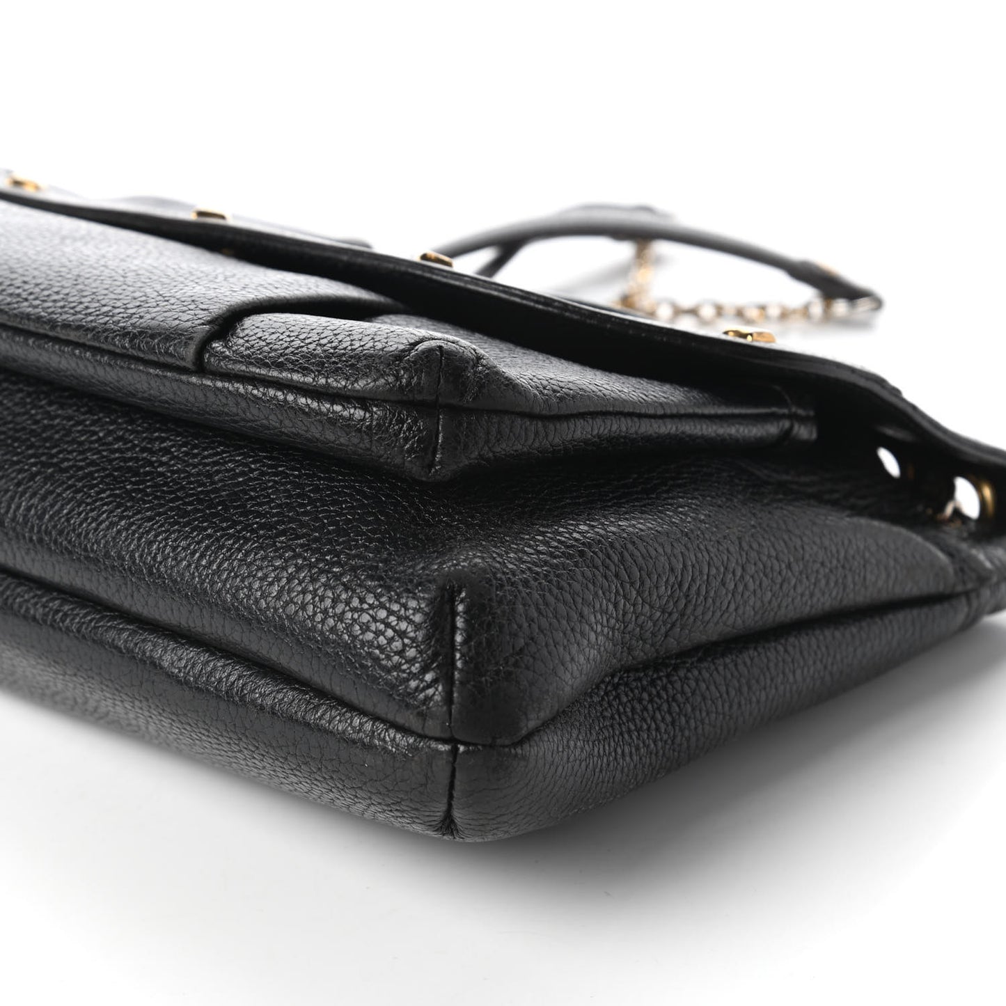 Grained Calfskin Studded Shoulder Bag Black