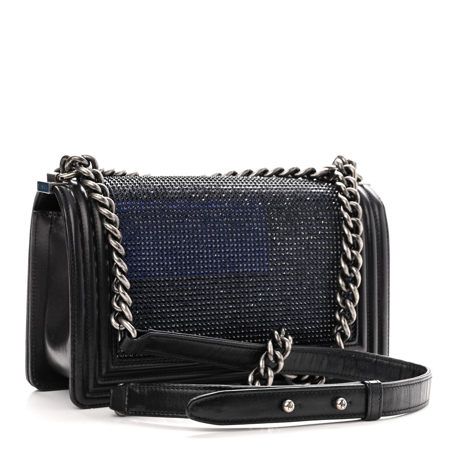 Chanel Iridescent Calfskin Quilted Strass Medium Paris Dallas Boy Flap Navy 3 of 11