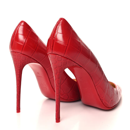 Christian Louboutin Calfskin Crocodile Embossed Kate 100 Pumps 38 Red 4 of 9