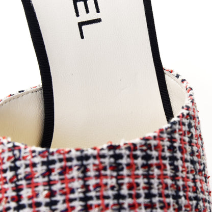 Chanel Tweed Grosgrain Pearl Cap Toe Mules 38 Black Red 10 of 11