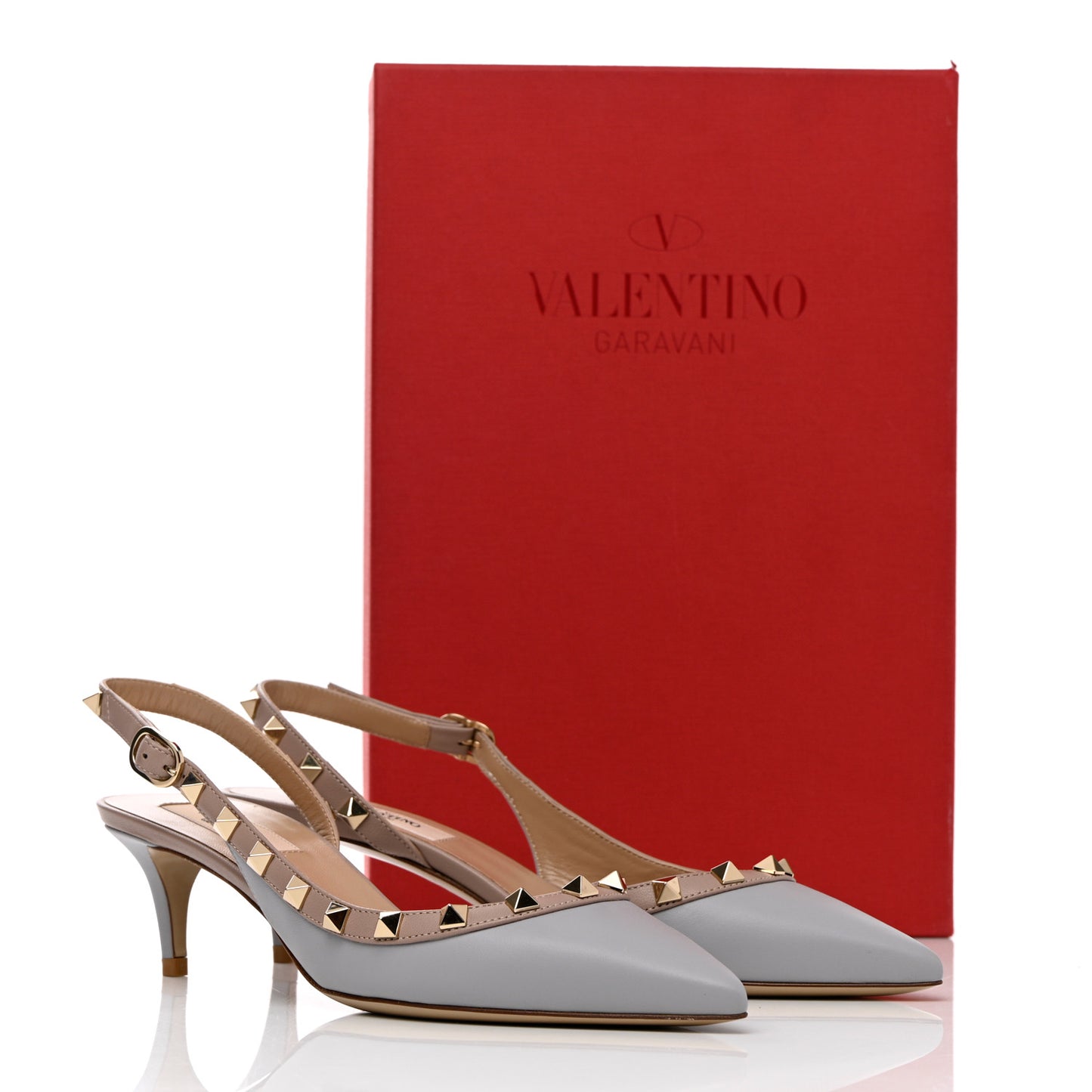 Calfskin Nappa Rockstud Half D'Orsay Slingback 50mm Pumps 37 Pastel Grey Poudre