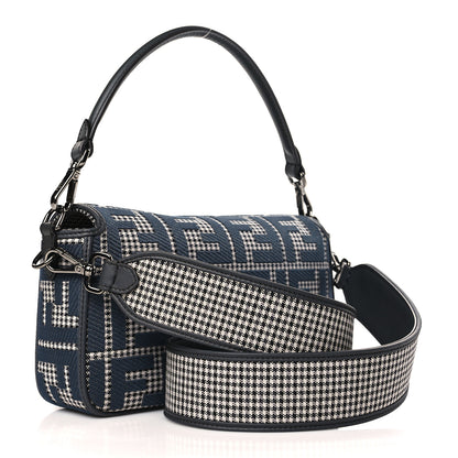 Fendi Wool Vitello King Houndstooth FF Embroidered Baguette Grigio Anthracite 3 of 9