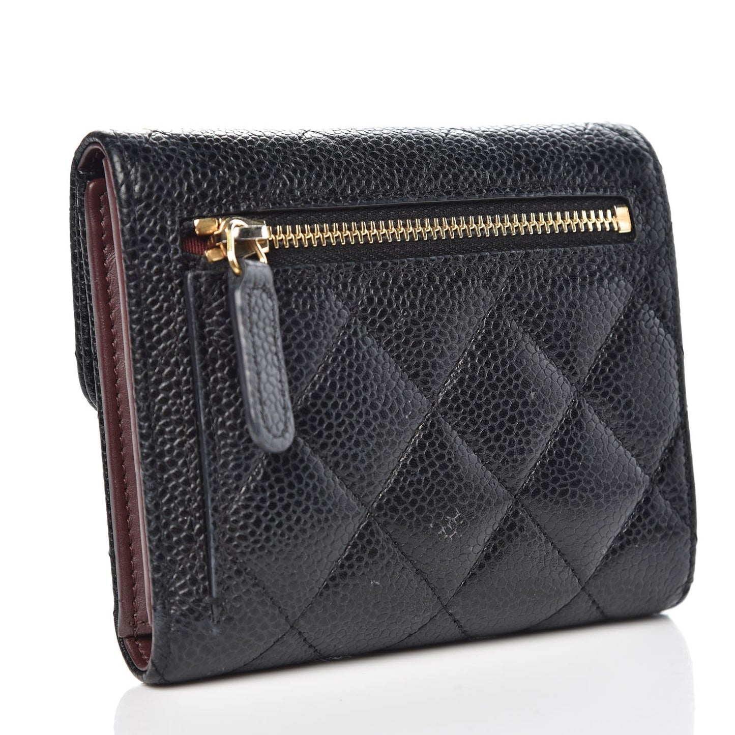 Caviar Quilted Compact Flap Wallet Black
