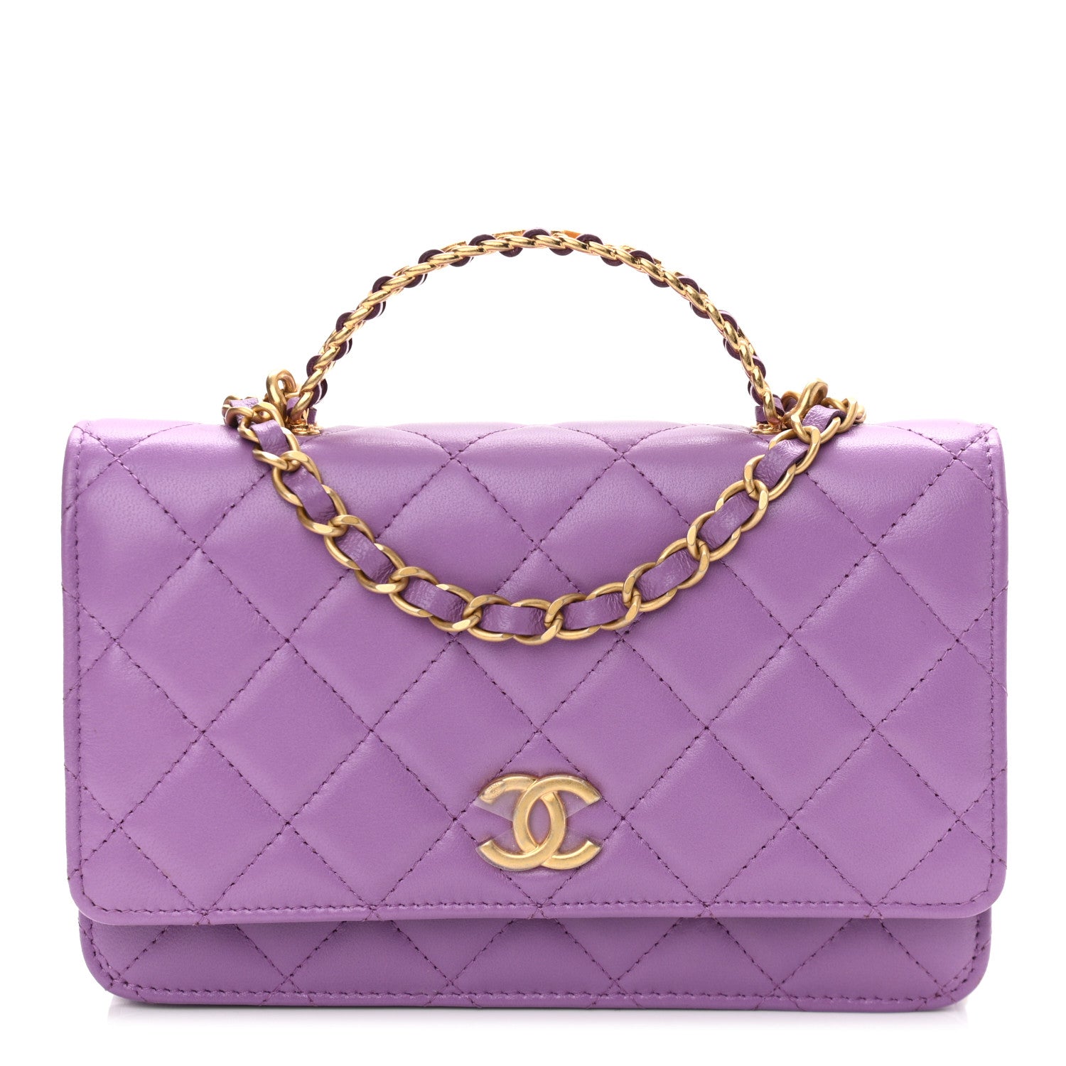 Chanel Lambskin Quilted Pick Me Up Wallet On Chain WOC Purple 1 of 11