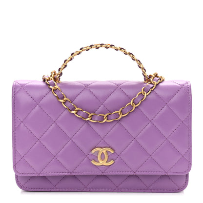 Chanel Lambskin Quilted Pick Me Up Wallet On Chain WOC Purple 1 of 11