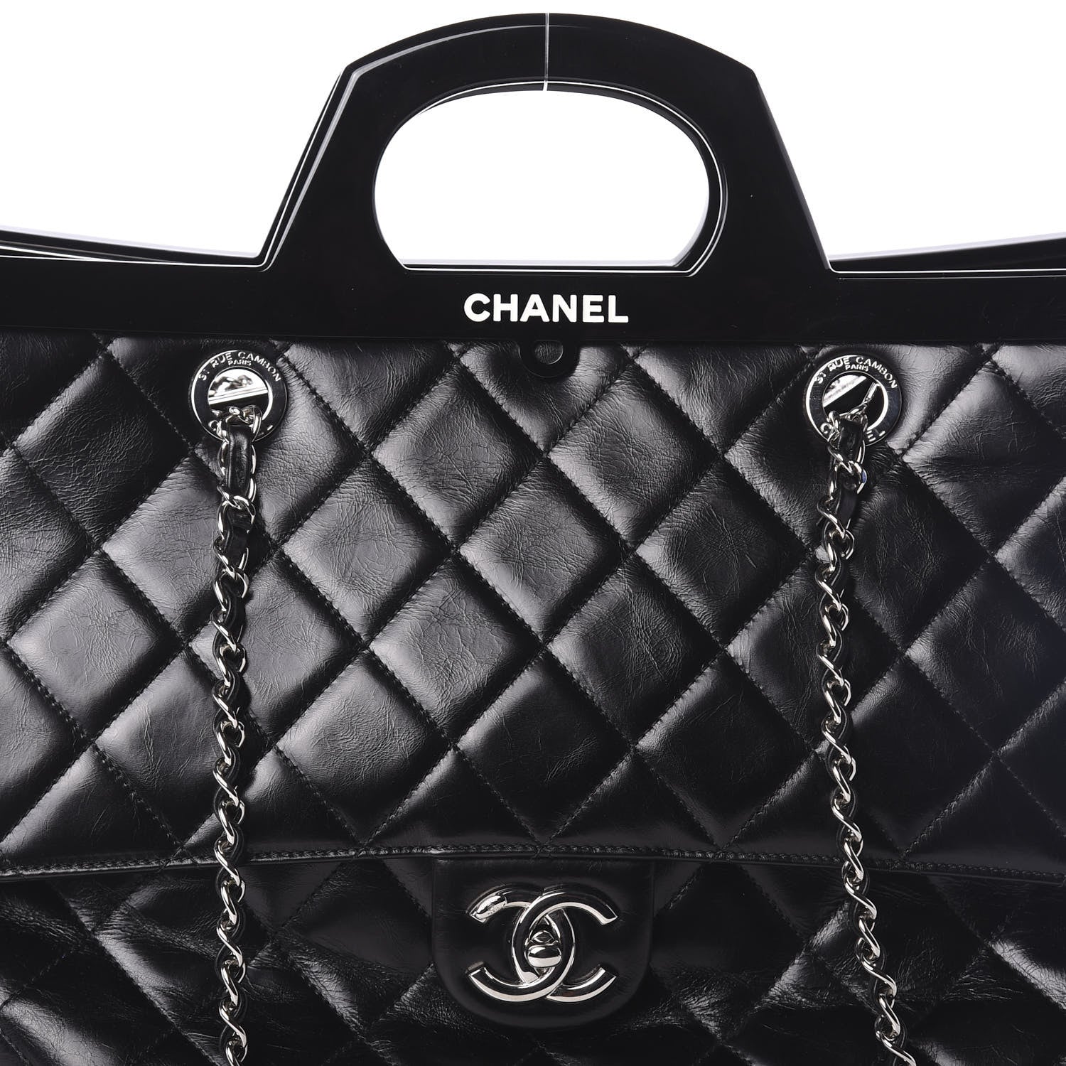 Chanel Glazed Calfskin Quilted Large CC Delivery Tote Black 8 of 10