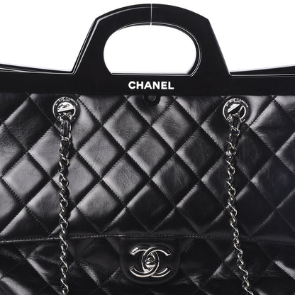 Chanel Glazed Calfskin Quilted Large CC Delivery Tote Black 8 of 10