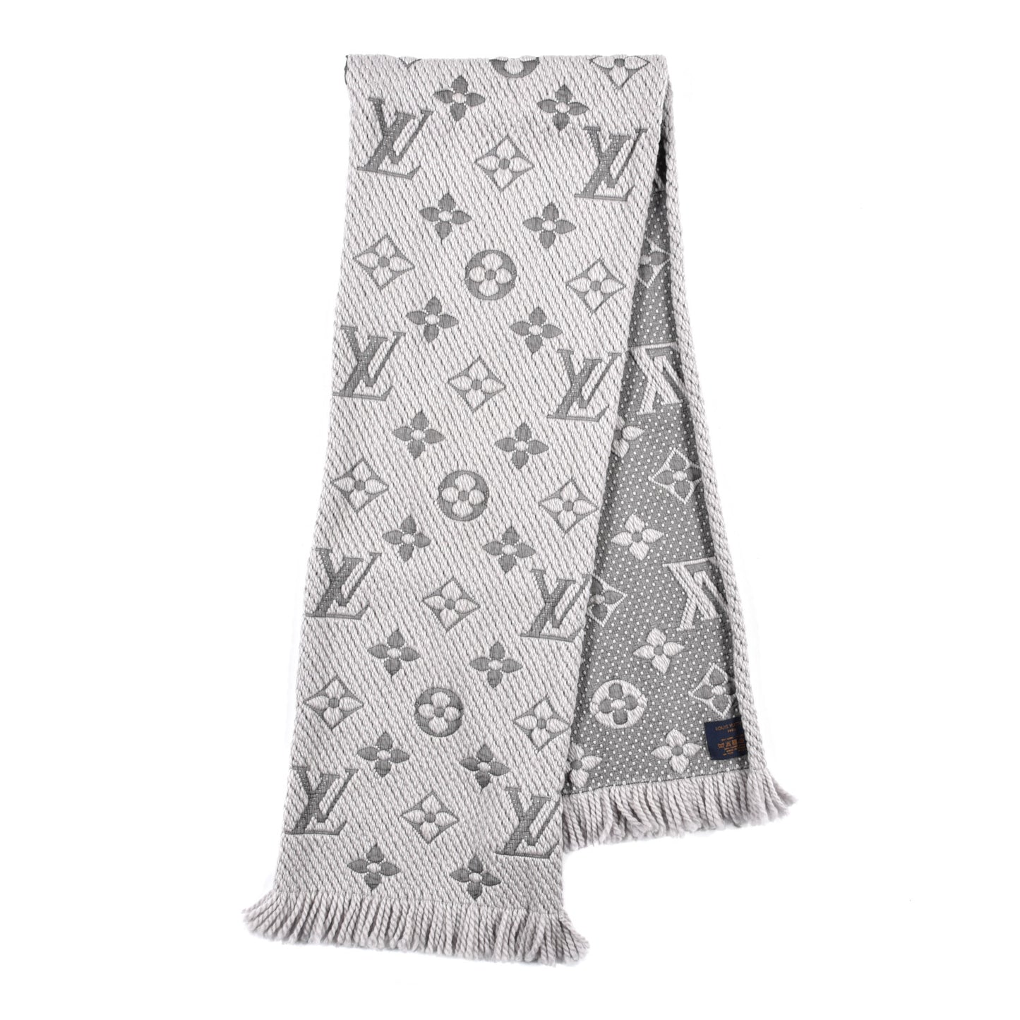 Wool Silk Logomania Scarf Pearl Grey