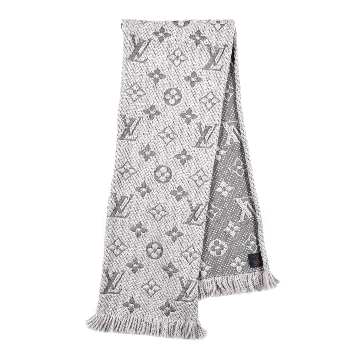 Louis Vuitton Wool Silk Logomania Scarf Pearl Grey 2 of 4