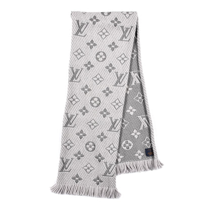 Louis Vuitton Wool Silk Logomania Scarf Pearl Grey 2 of 4