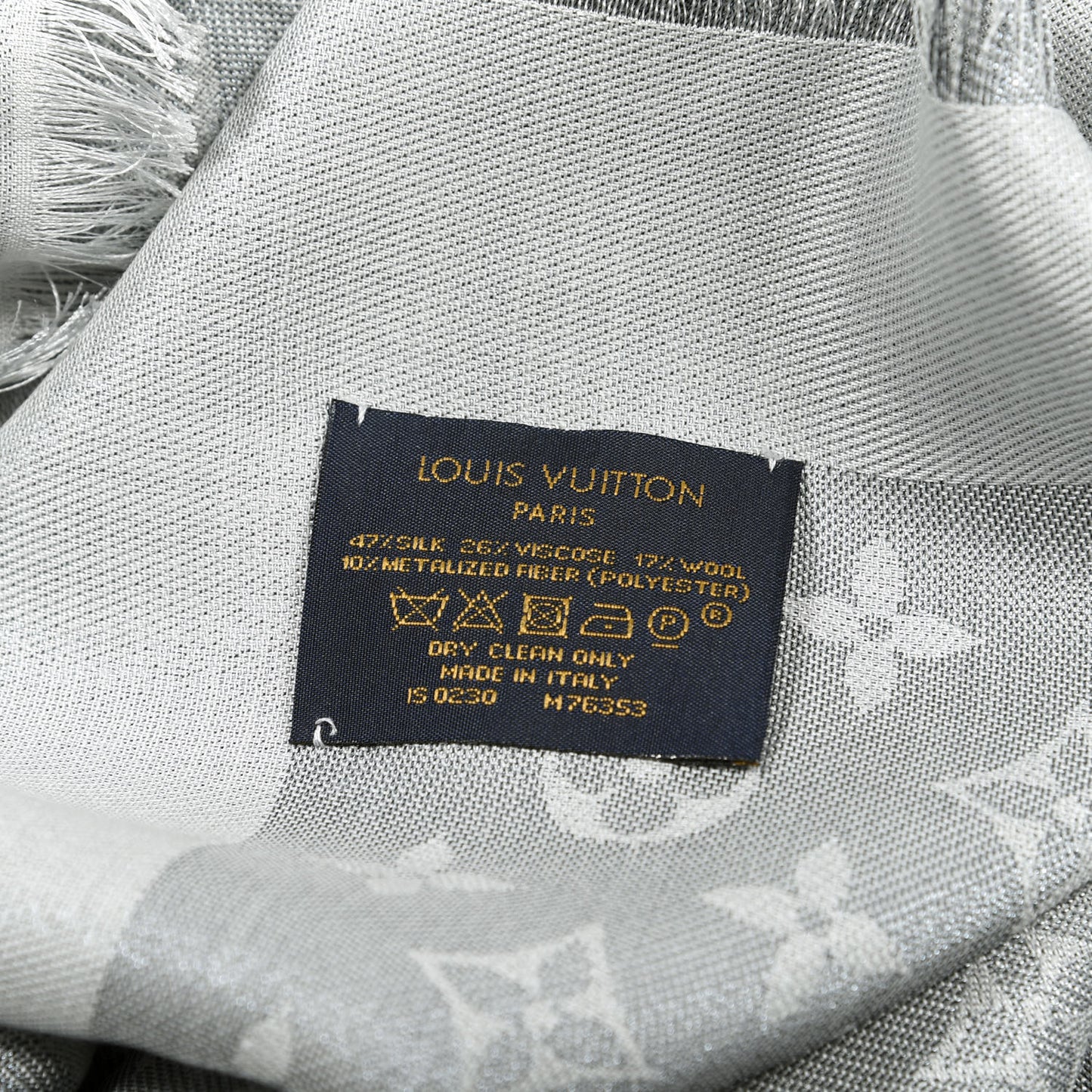 Silk Lurex Wool Monogram Shine Shawl Grey
